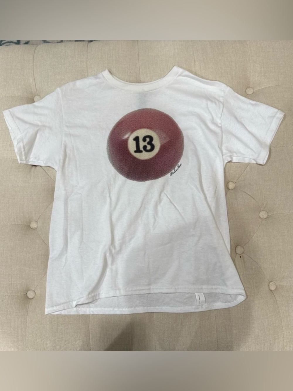 White T-Shirt with Red 13 Billiard Ball Graphic